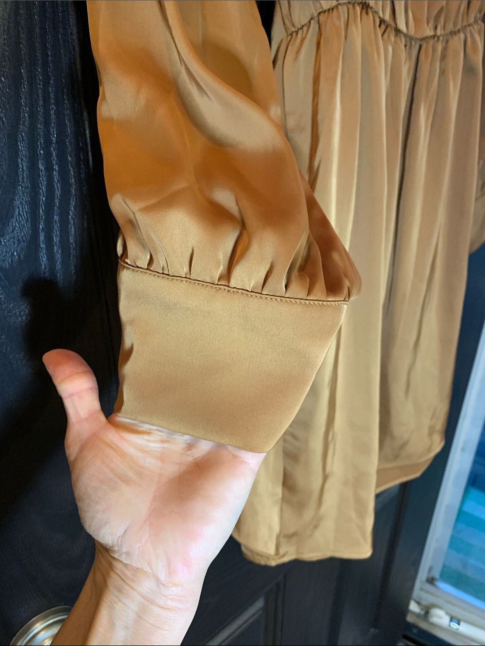 Pretty Garden Women’s Tie-Waist Long Sleeve Satin Dress in Cappucino - Picture 8 of 12